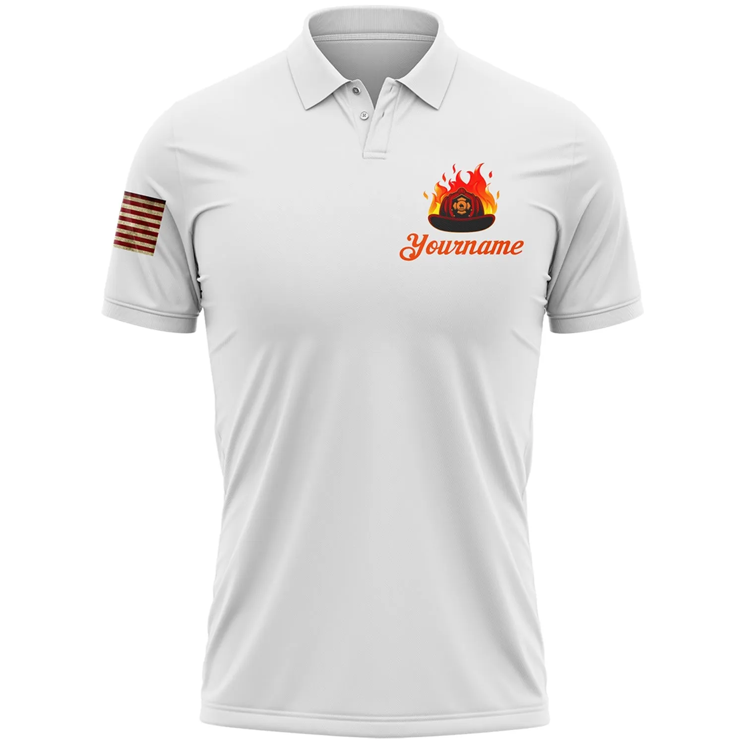 Firefighter First In Last Out Custom White American Patriot Name Golf Polo Shirt