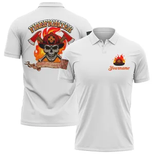 Firefighter First In Last Out Custom White American Patriot Name Golf Polo Shirt