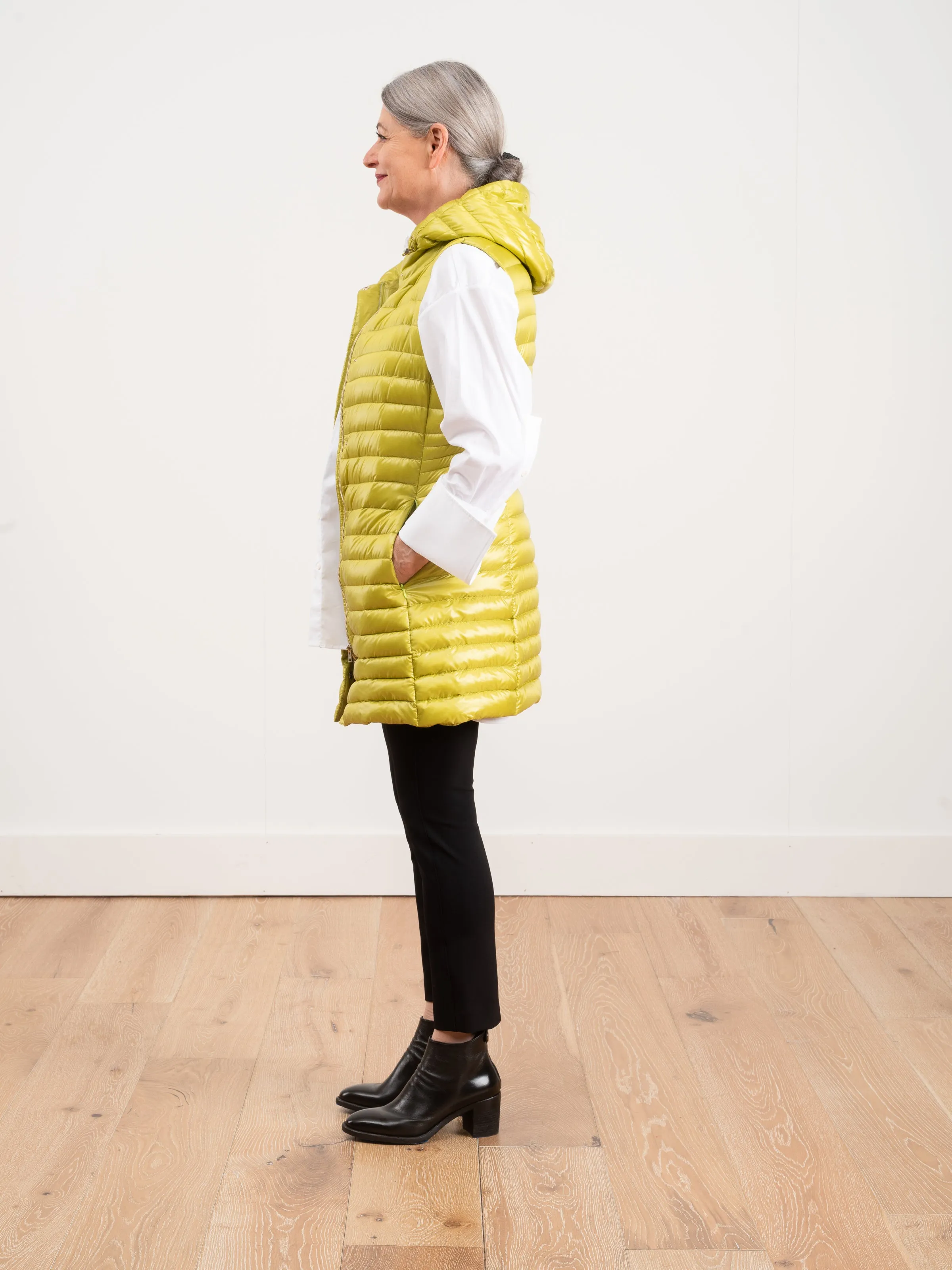 fitted vest w/ hood - chartreuse