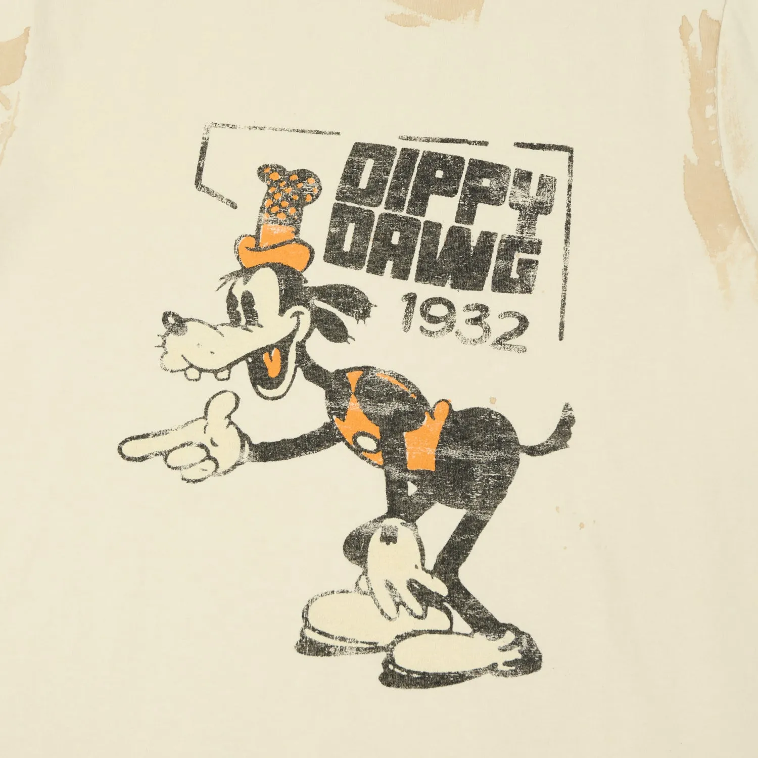 Flea-T 1950s Orange 'Dippy Dawg' Short Sleeve T-Shirt - White