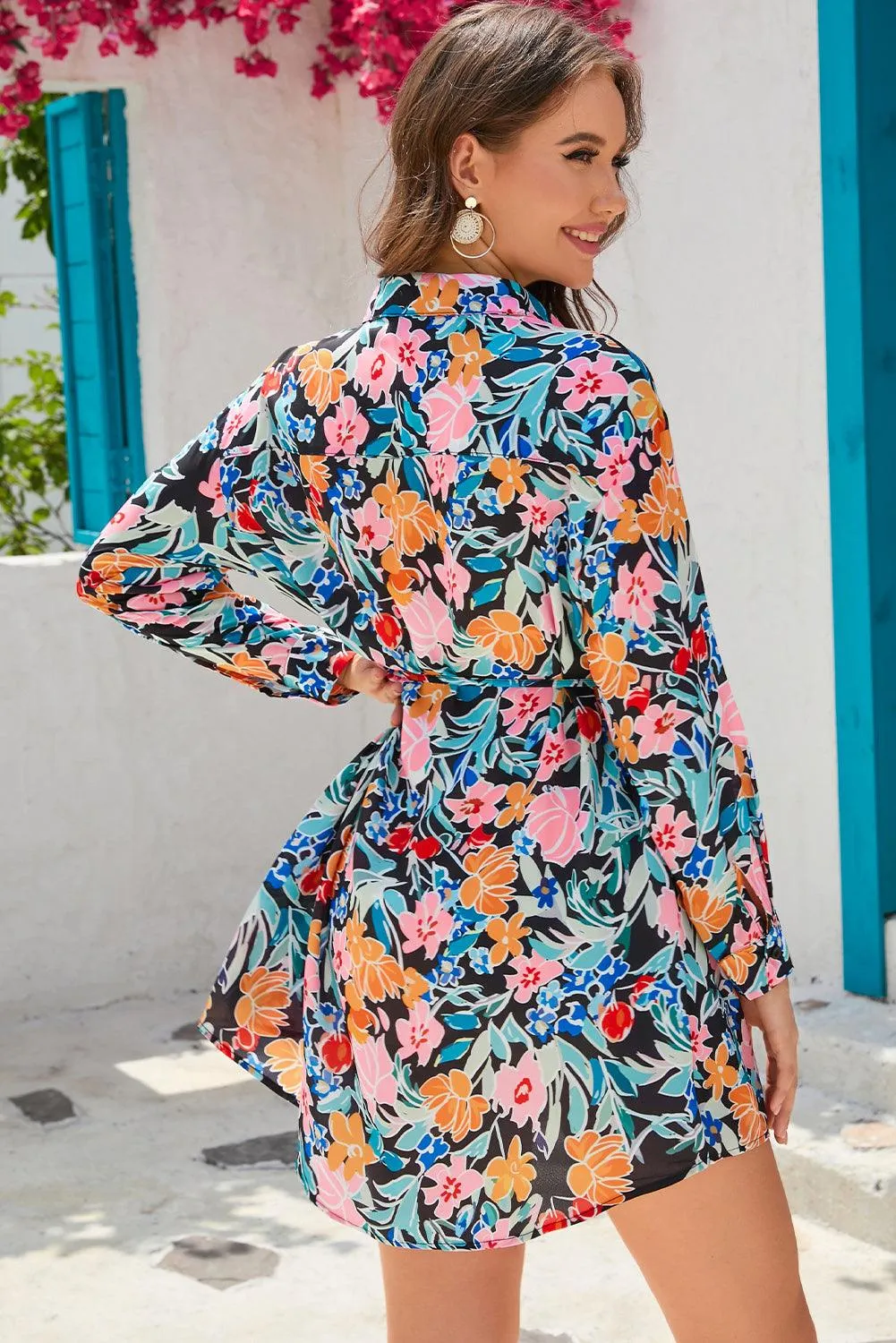 Floral Button-Front Collared Mini Dress