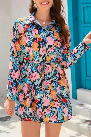Floral Button-Front Collared Mini Dress
