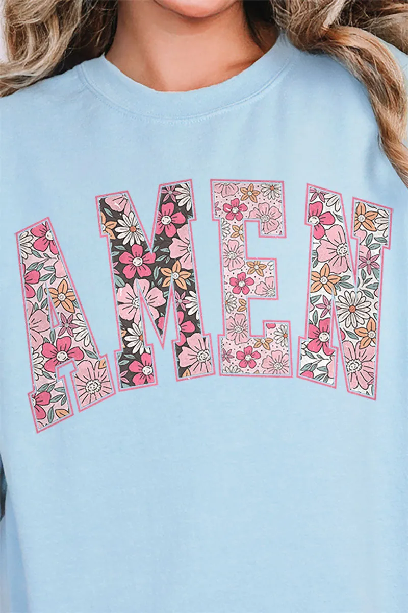Floral Faux Embroidery Amen Unisex NuBlend Crew Sweatshirt