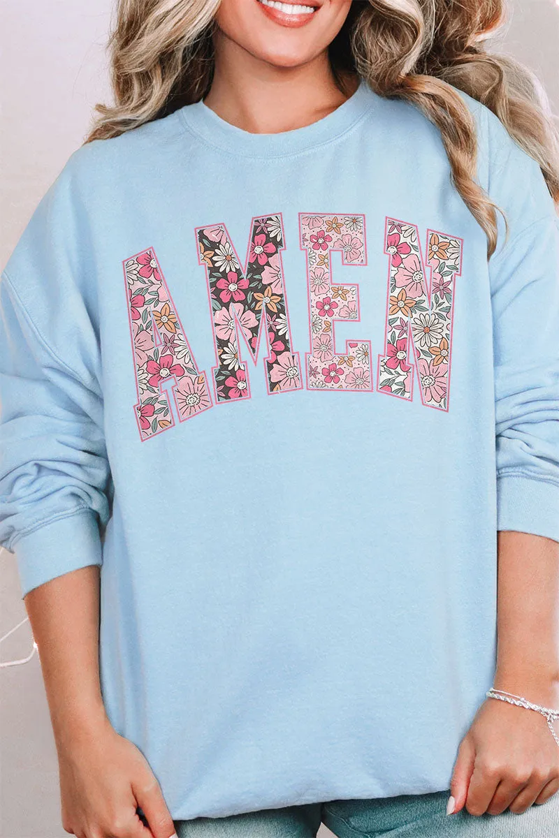 Floral Faux Embroidery Amen Unisex NuBlend Crew Sweatshirt