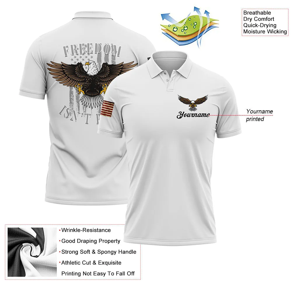 Freedom Isn't Free Custom White Eagle American Patriot Name Golf Polo Shirt