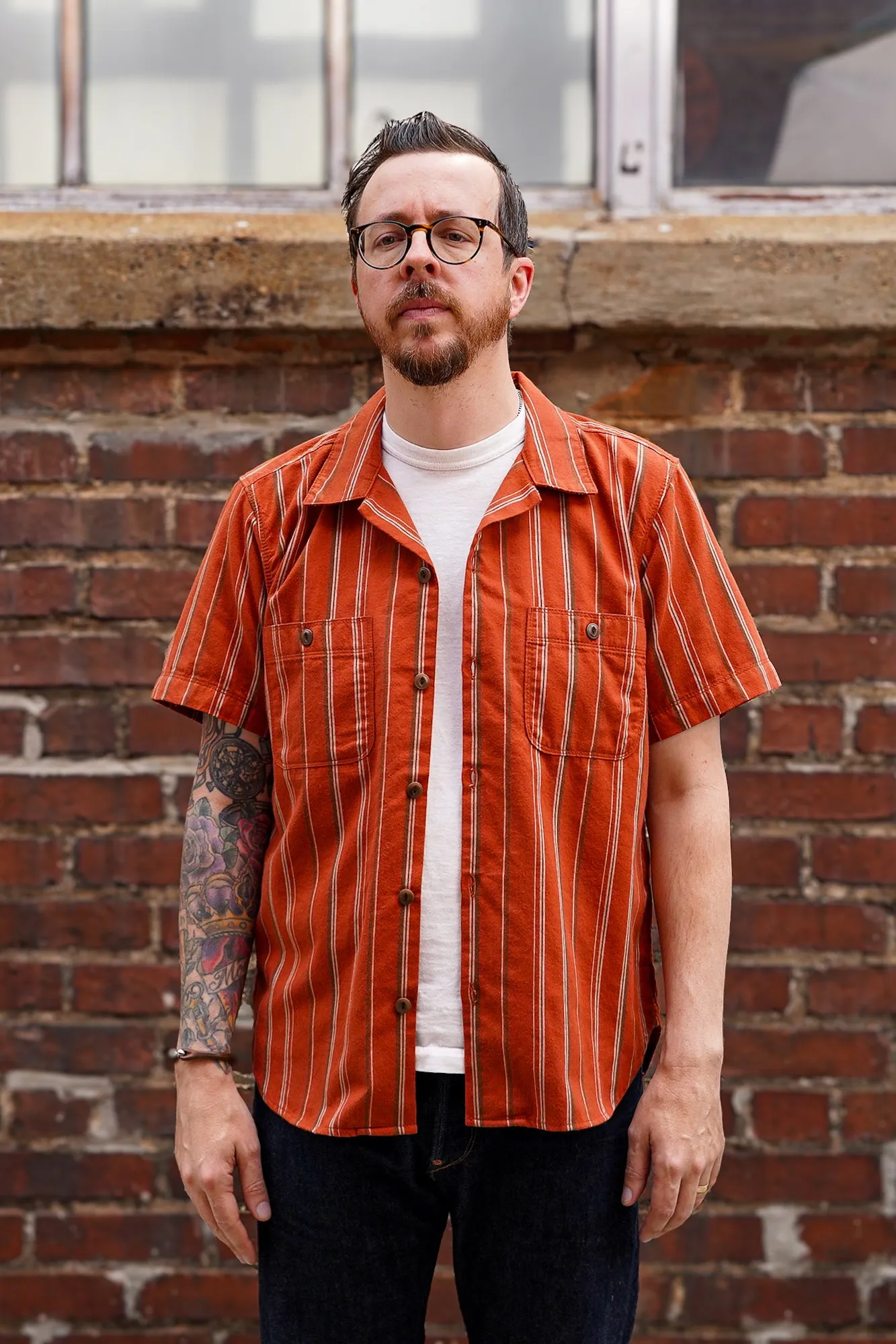 Freenote Cloth Dayton Shirt - Orange Stripe