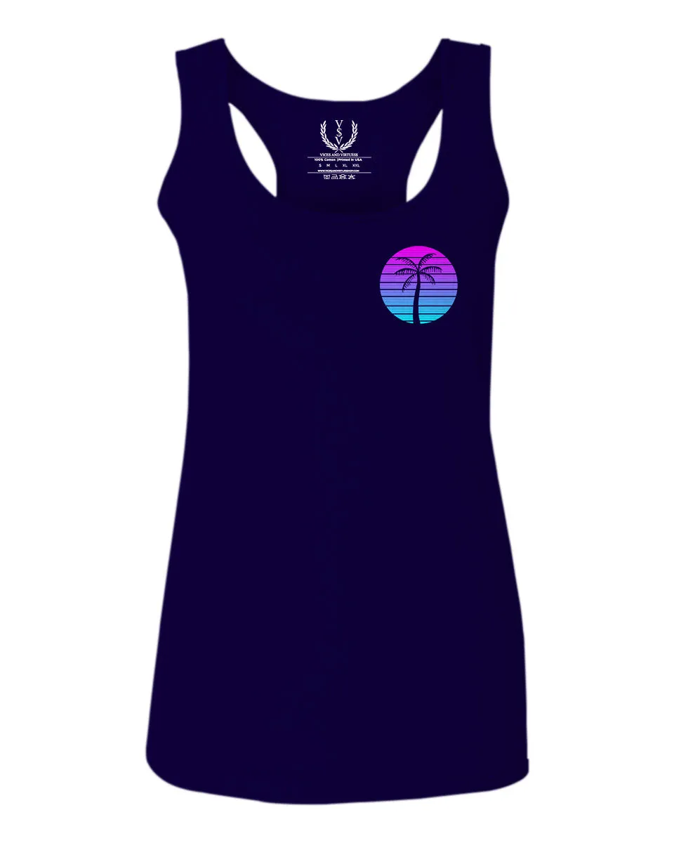 Front and Back Vaporwave Palm Trees Aesthetics Art Beach surf Sunset  women's Tank Top sleeveless Racerback