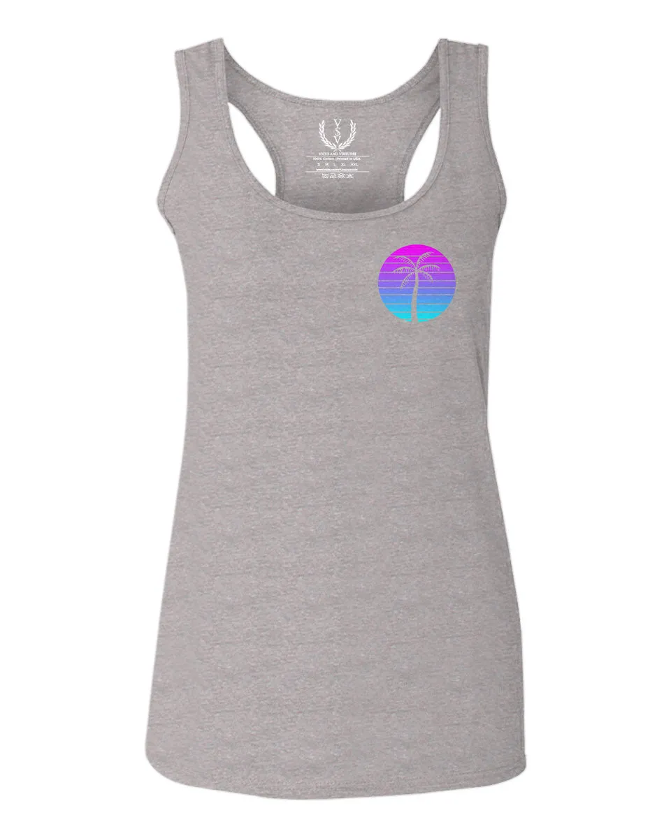 Front and Back Vaporwave Palm Trees Aesthetics Art Beach surf Sunset  women's Tank Top sleeveless Racerback