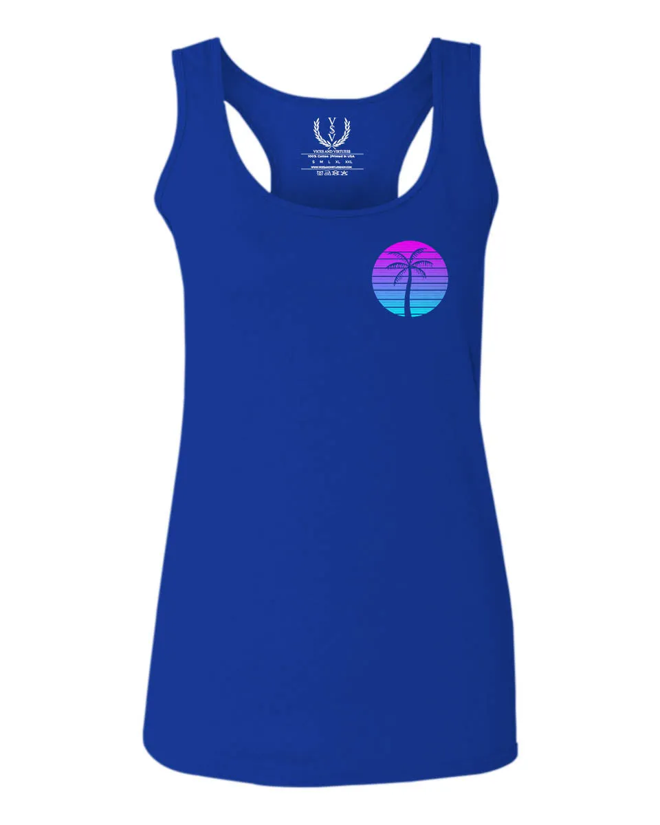 Front and Back Vaporwave Palm Trees Aesthetics Art Beach surf Sunset  women's Tank Top sleeveless Racerback