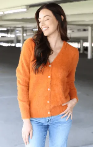 Fuzzy Button Sweater - Rust