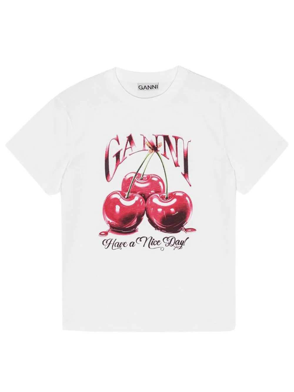 Ganni Basic Jersey Cherry Relaxed T-Shirt in Bright White