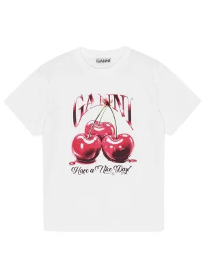 Ganni Basic Jersey Cherry Relaxed T-Shirt in Bright White