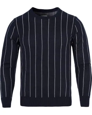 Gant Rugger Men's Pinstripe Jacquard Sweater (84187), Harbor Navy, Medium