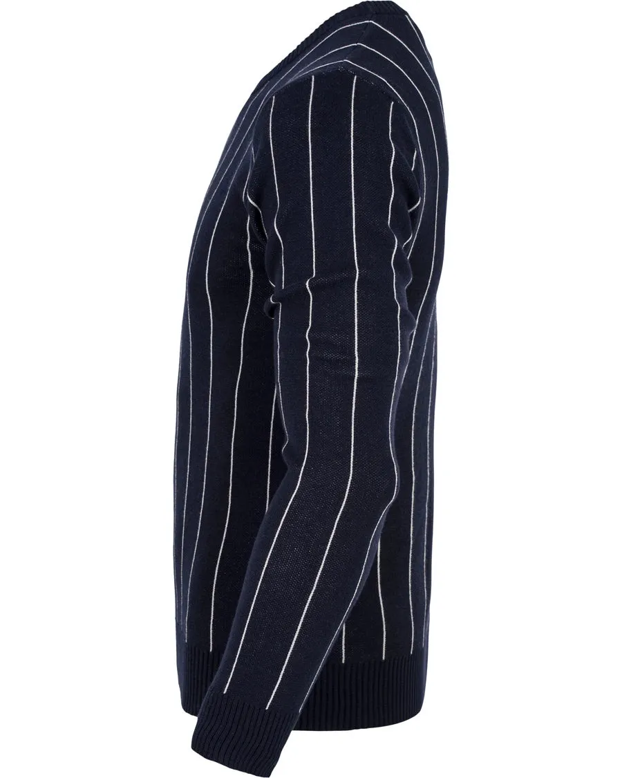 Gant Rugger Men's Pinstripe Jacquard Sweater (84187), Harbor Navy, Medium