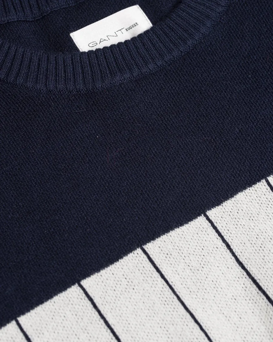 Gant Rugger Men's The Striper Sweater (84186), Harbor Navy, Medium