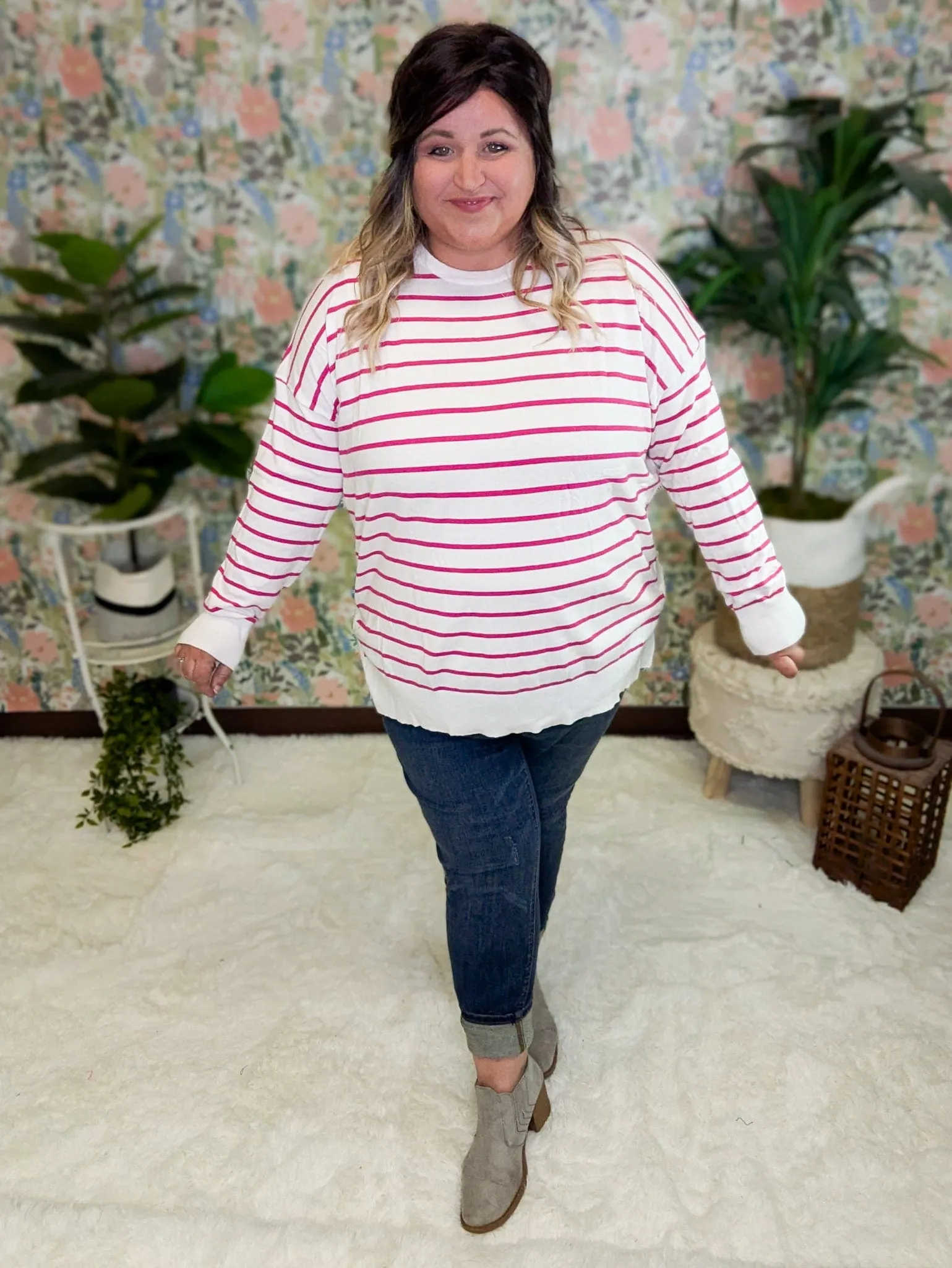 Geri Bright Striped Ivory Sweater w/Elbow Patches