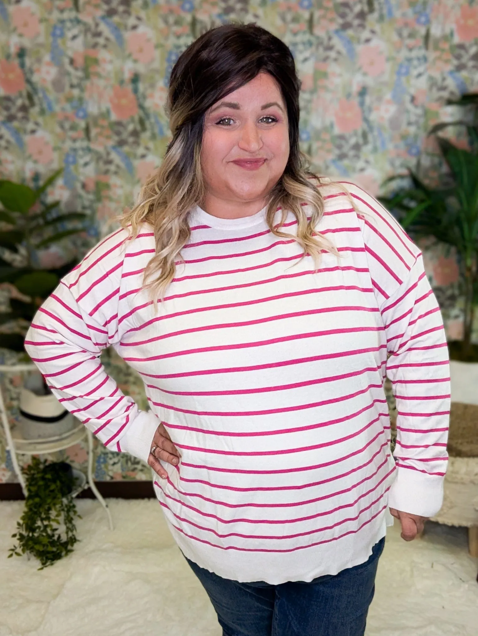Geri Bright Striped Ivory Sweater w/Elbow Patches