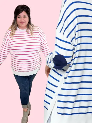 Geri Bright Striped Ivory Sweater w/Elbow Patches