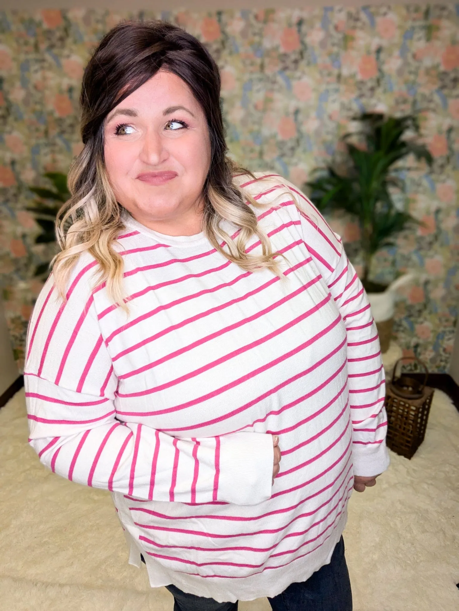 Geri Bright Striped Ivory Sweater w/Elbow Patches