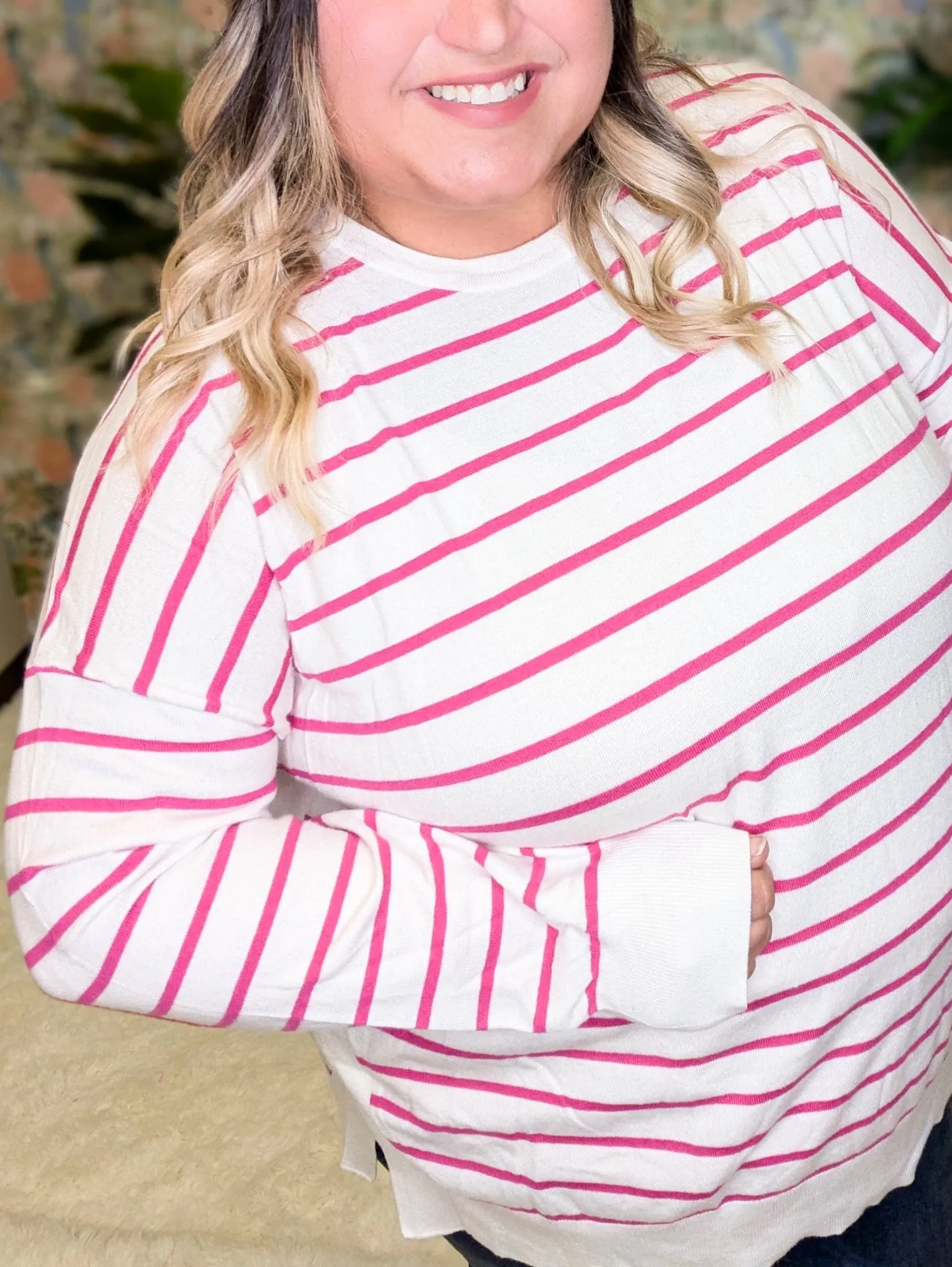 Geri Bright Striped Ivory Sweater w/Elbow Patches