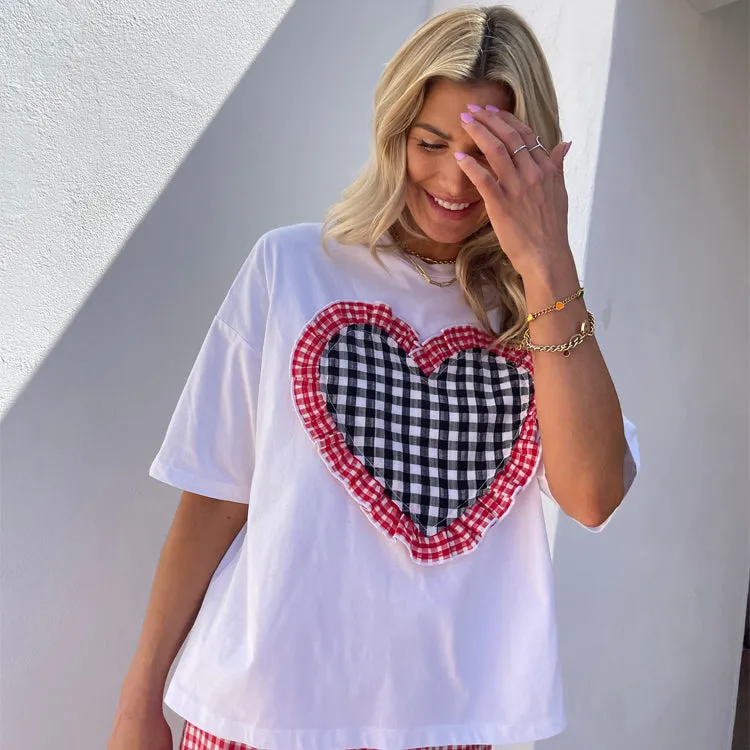 Gingham Heart Boxy T Shirt