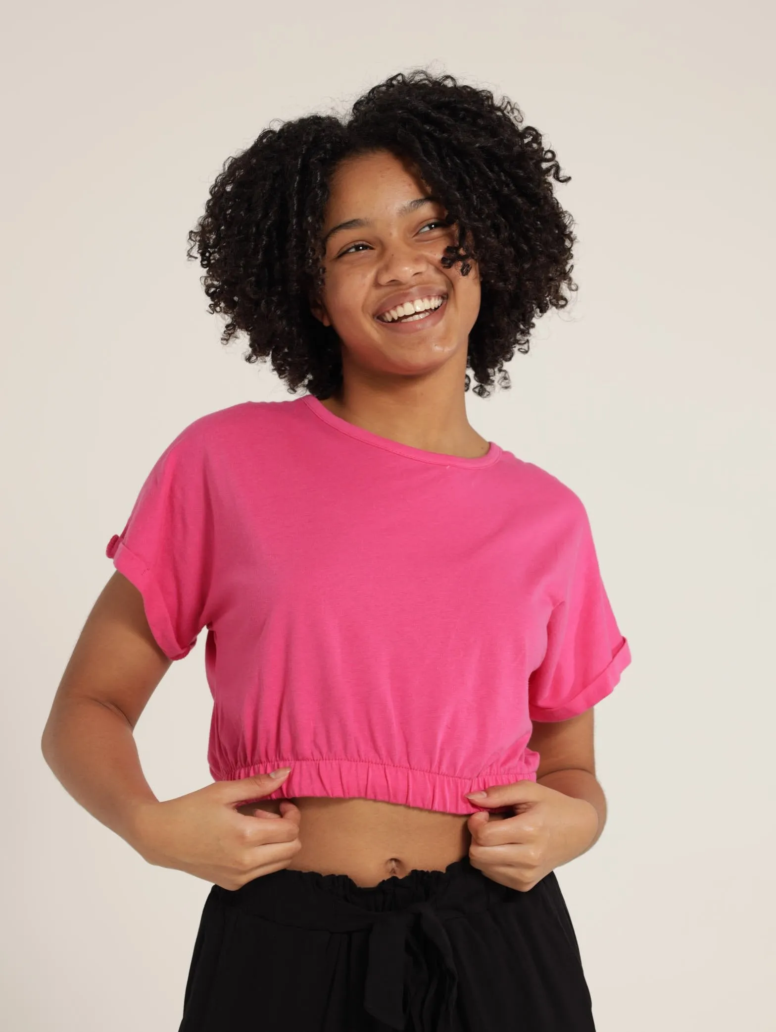 Girls Boxy Elastic Tee - Cerise