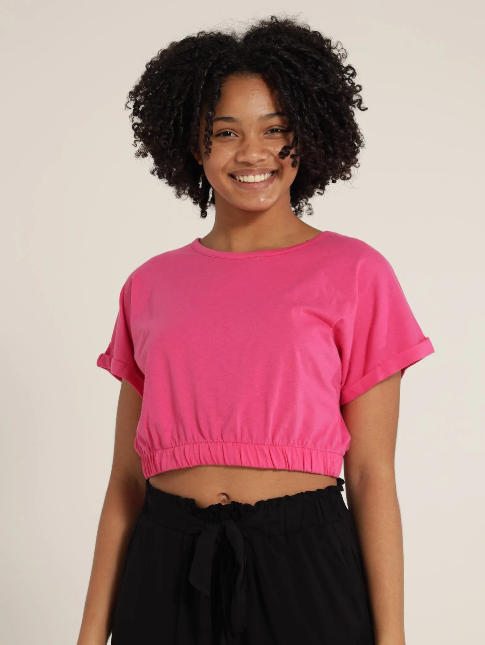 Girls Boxy Elastic Tee - Cerise