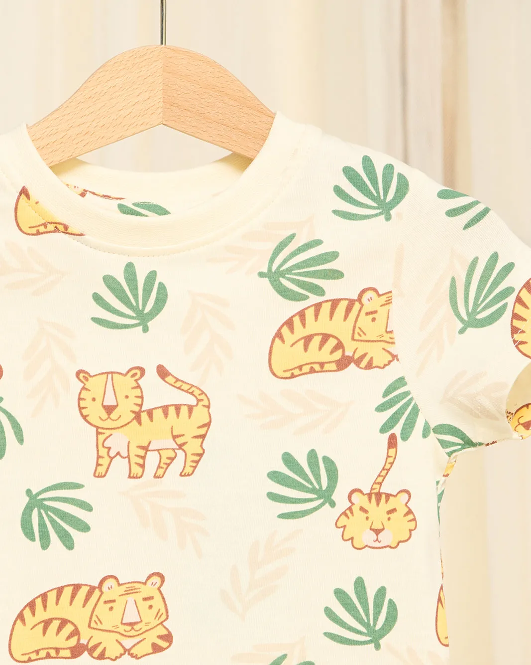 Girls Cream Tiger Printed T-Shirt