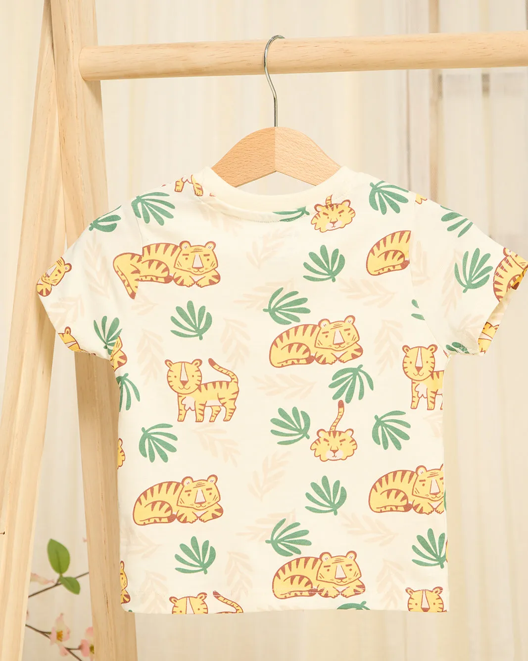 Girls Cream Tiger Printed T-Shirt