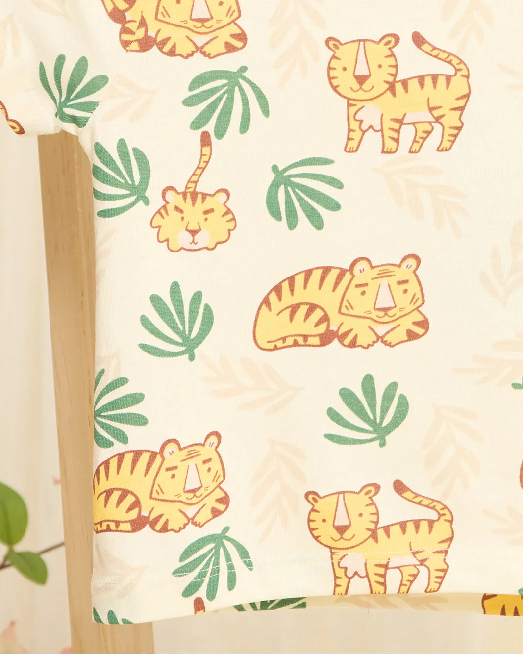 Girls Cream Tiger Printed T-Shirt