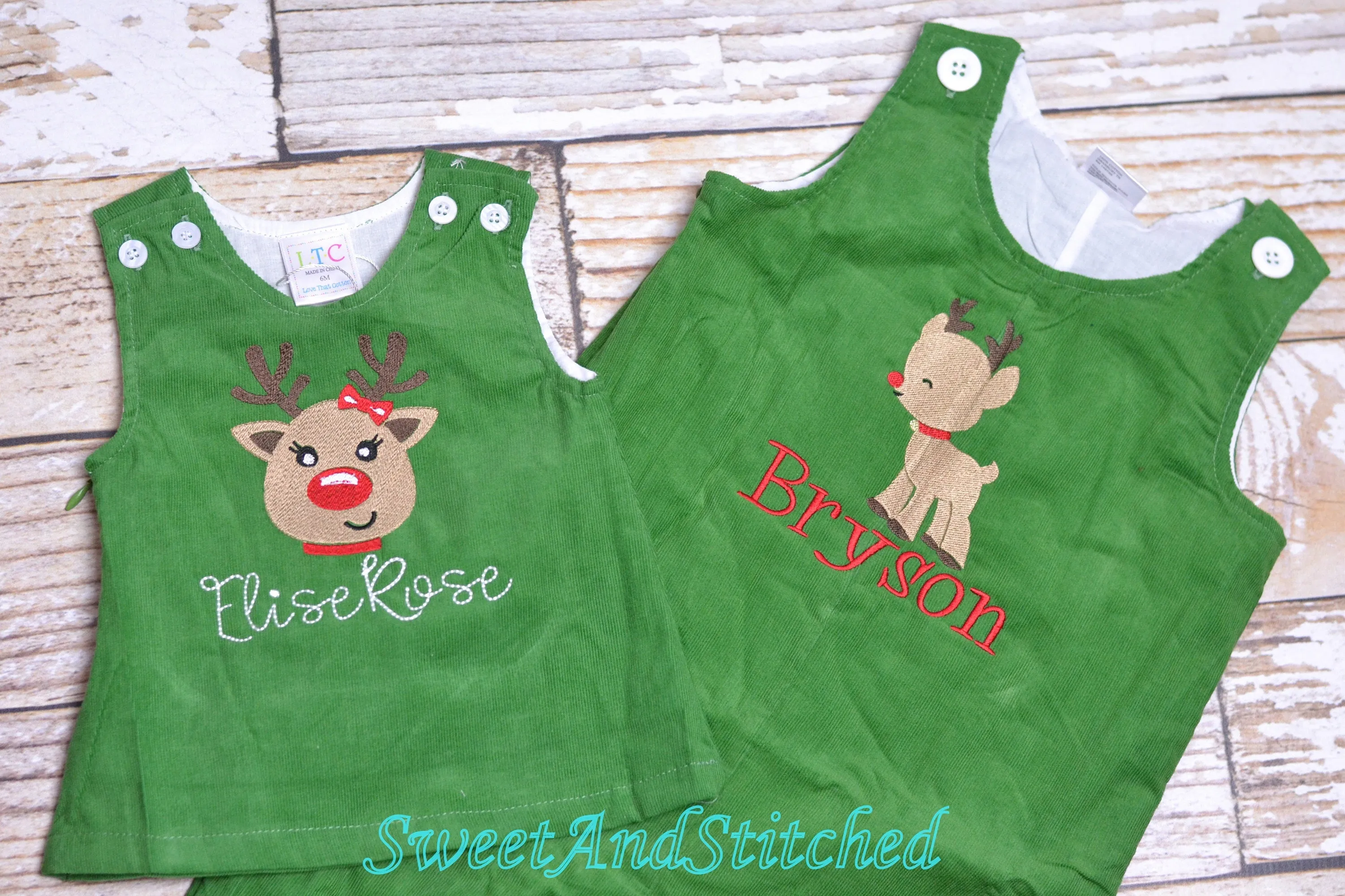 Girls Reindeer dress - Monogrammed Christmas Dress - Corduroy Christmas jumper dress - baby girl christmas outfit