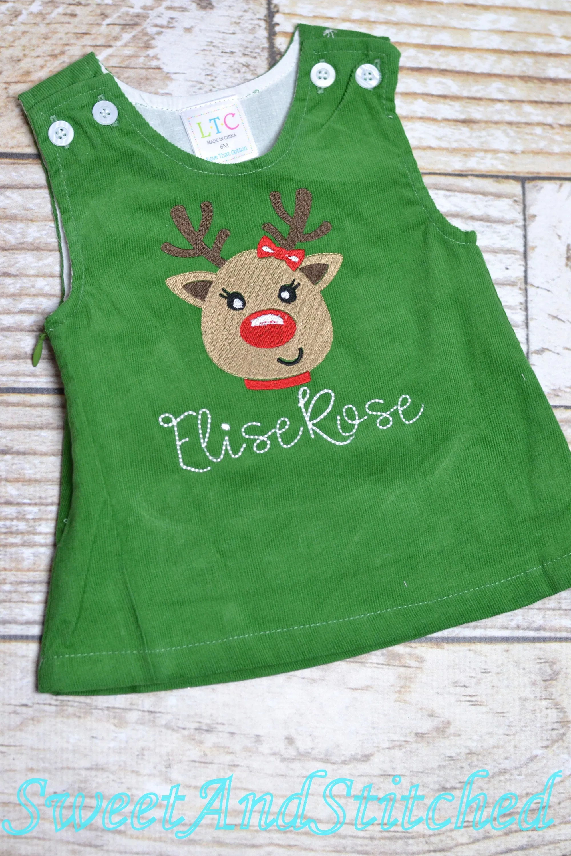 Girls Reindeer dress - Monogrammed Christmas Dress - Corduroy Christmas jumper dress - baby girl christmas outfit