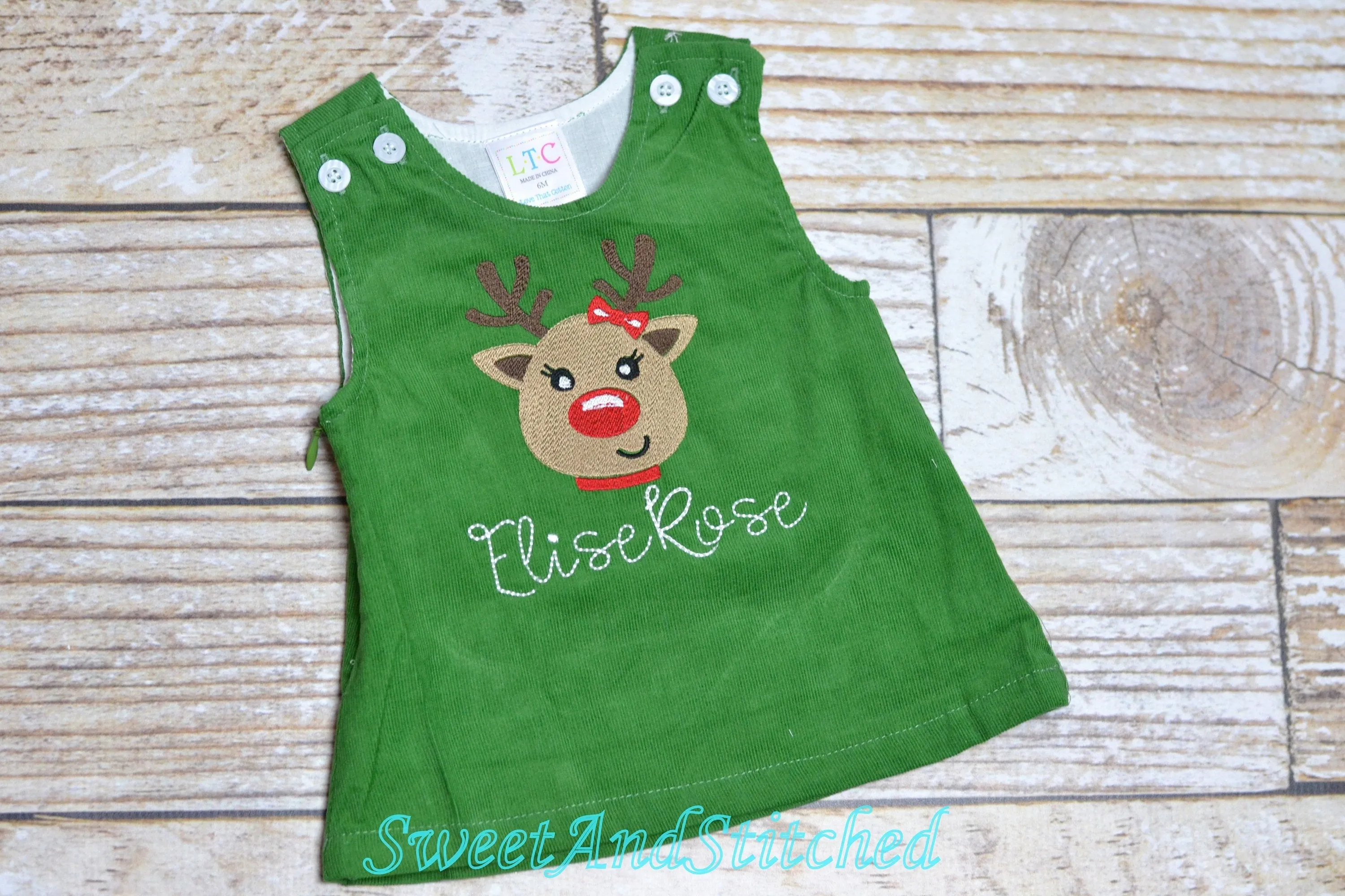Girls Reindeer dress - Monogrammed Christmas Dress - Corduroy Christmas jumper dress - baby girl christmas outfit