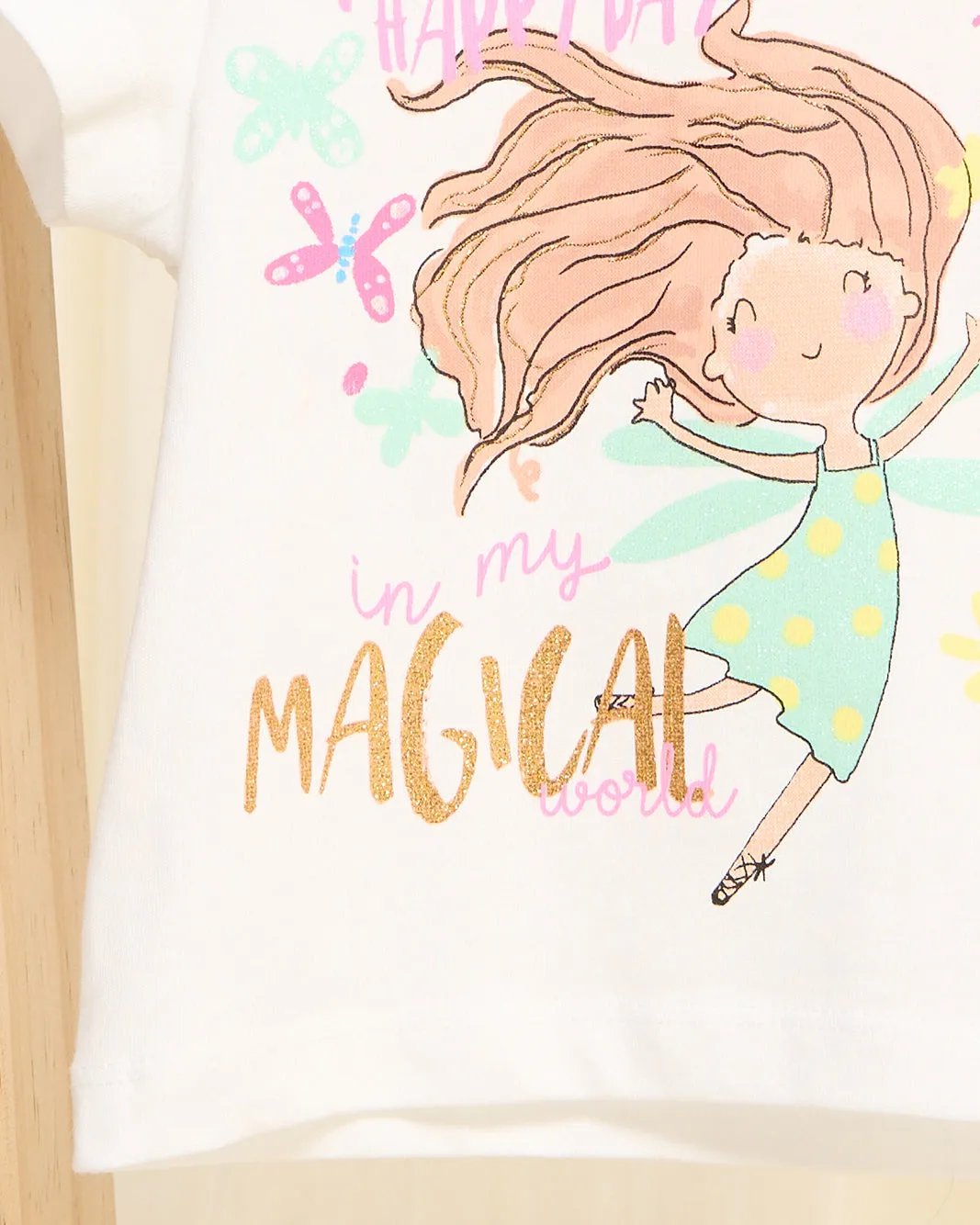 Girls White Magical World Printed T-Shirt