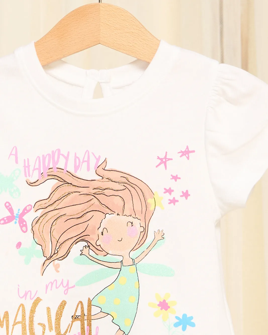 Girls White Magical World Printed T-Shirt