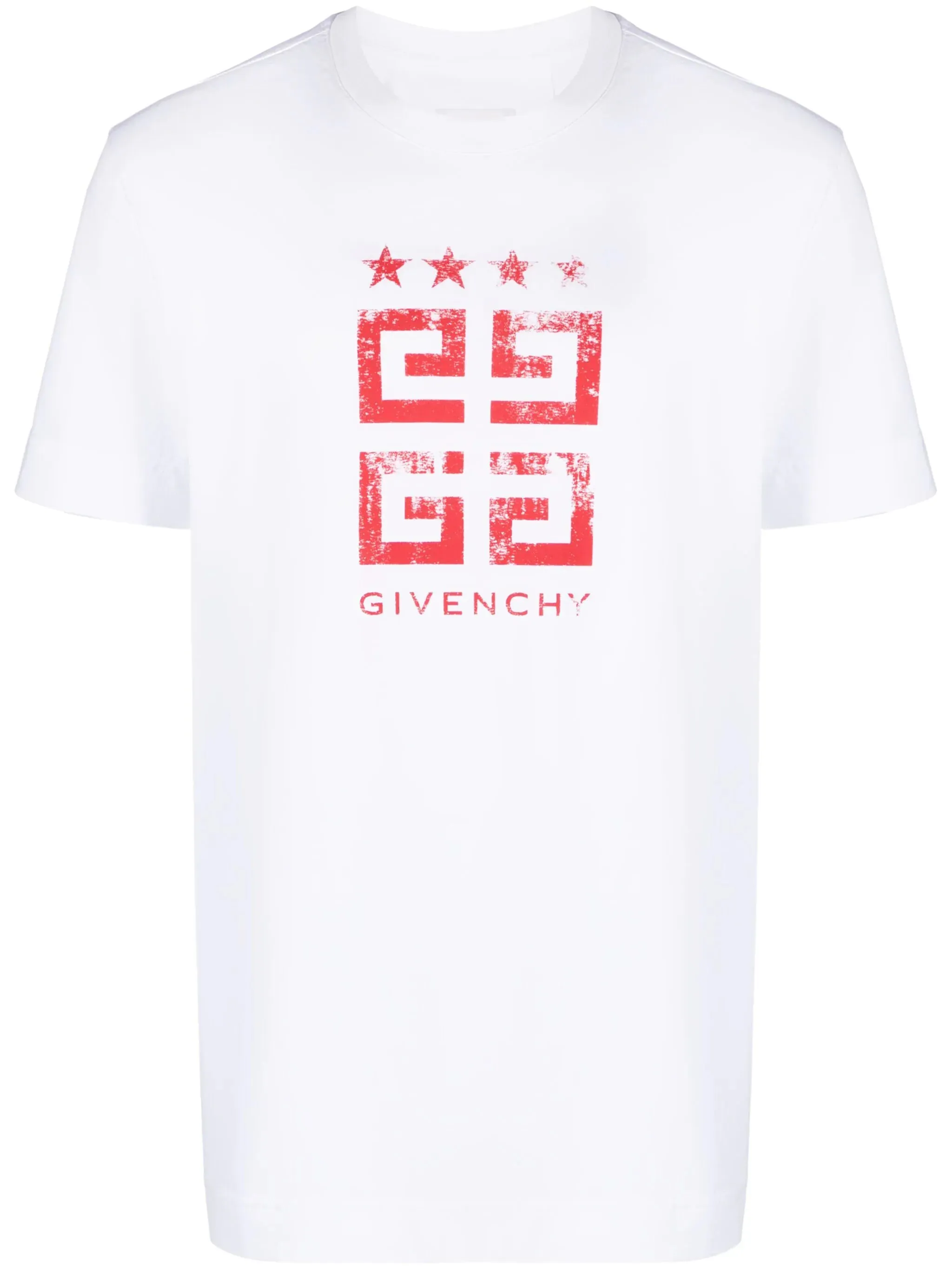 Givenchy 4G Stars Red Logo Printed T-Shirt in White