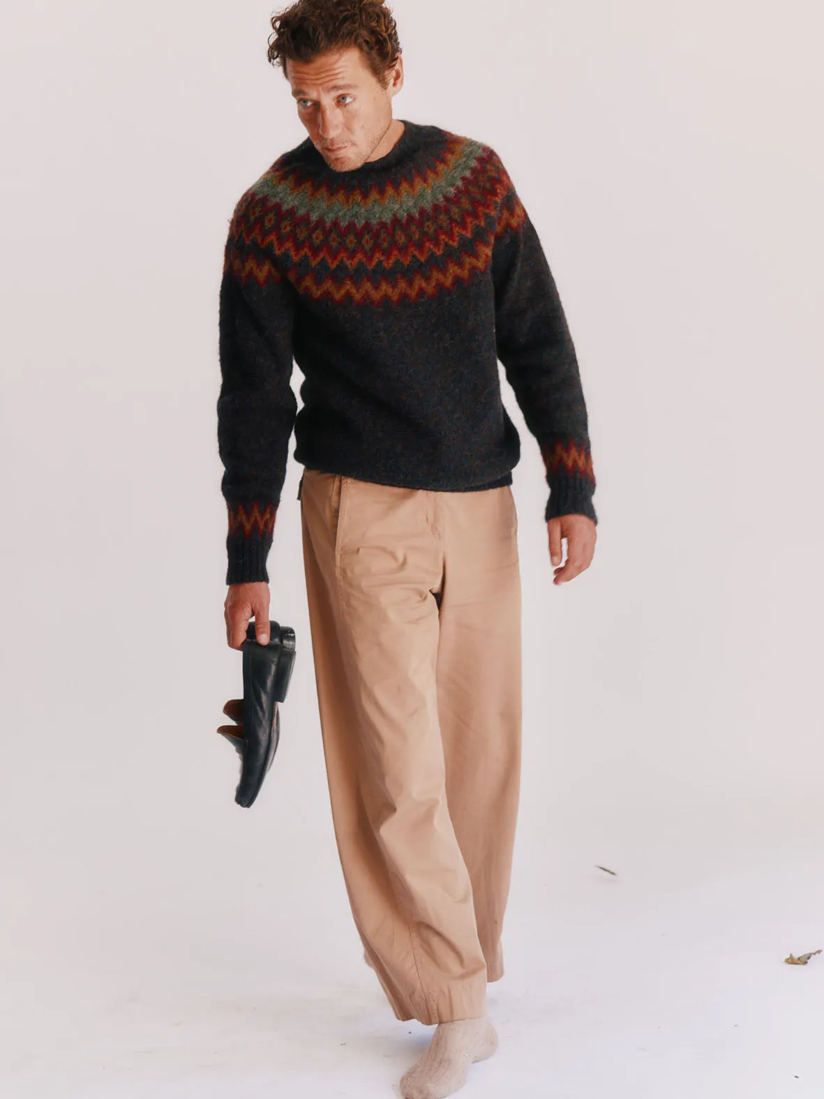 Glacier Brushed Fairisle Yoke Lambswool Sweater - Midnight Black