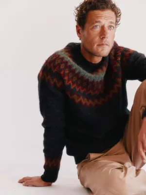 Glacier Brushed Fairisle Yoke Lambswool Sweater - Midnight Black