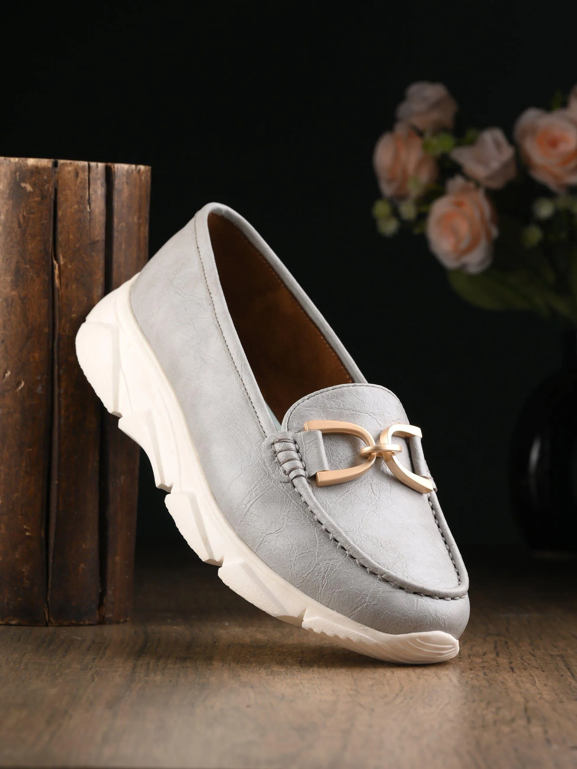 Gray Buckled Sneakers
