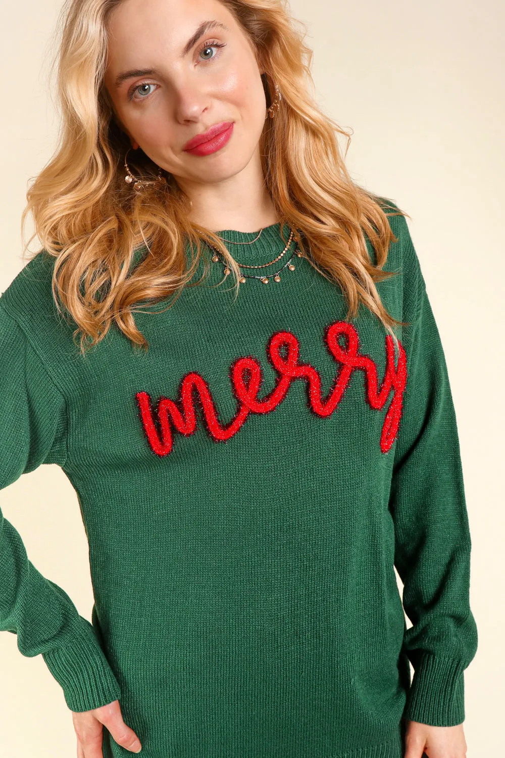 Green MERRY Sweater