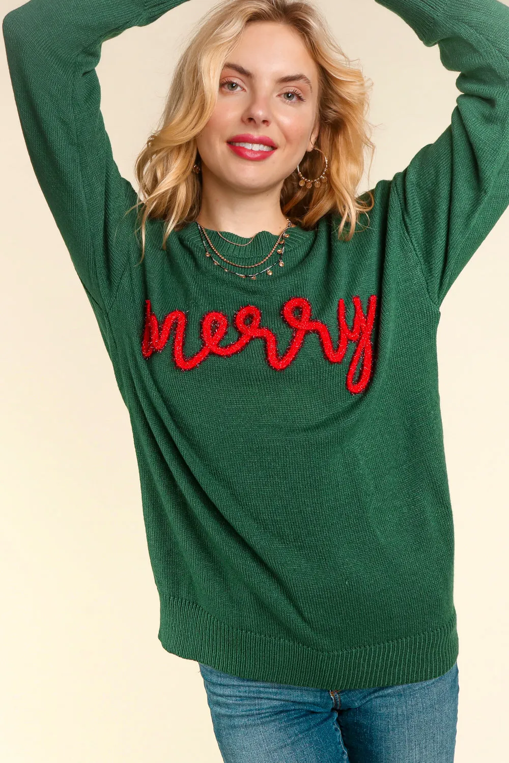 Green MERRY Sweater