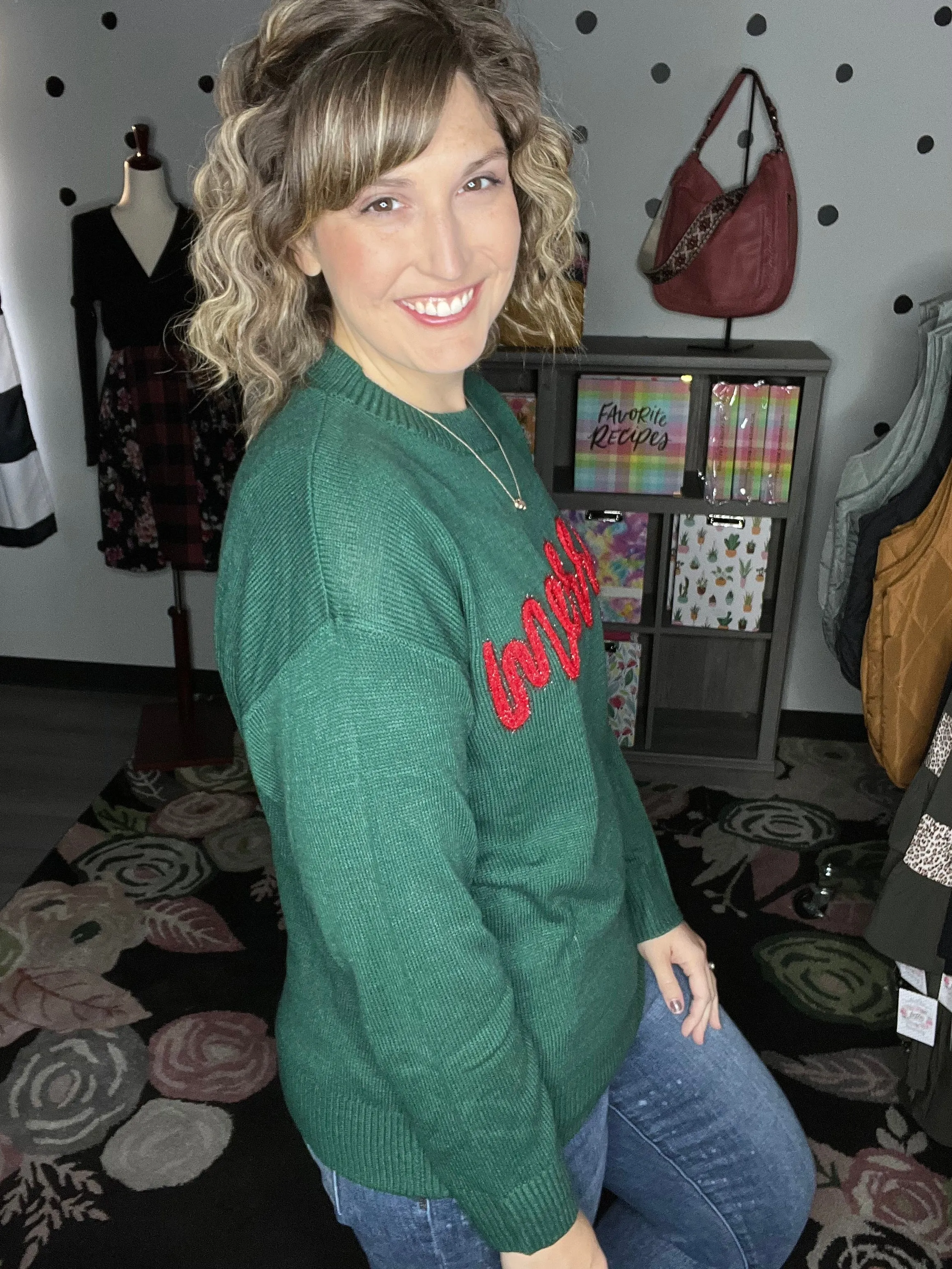 Green MERRY Sweater