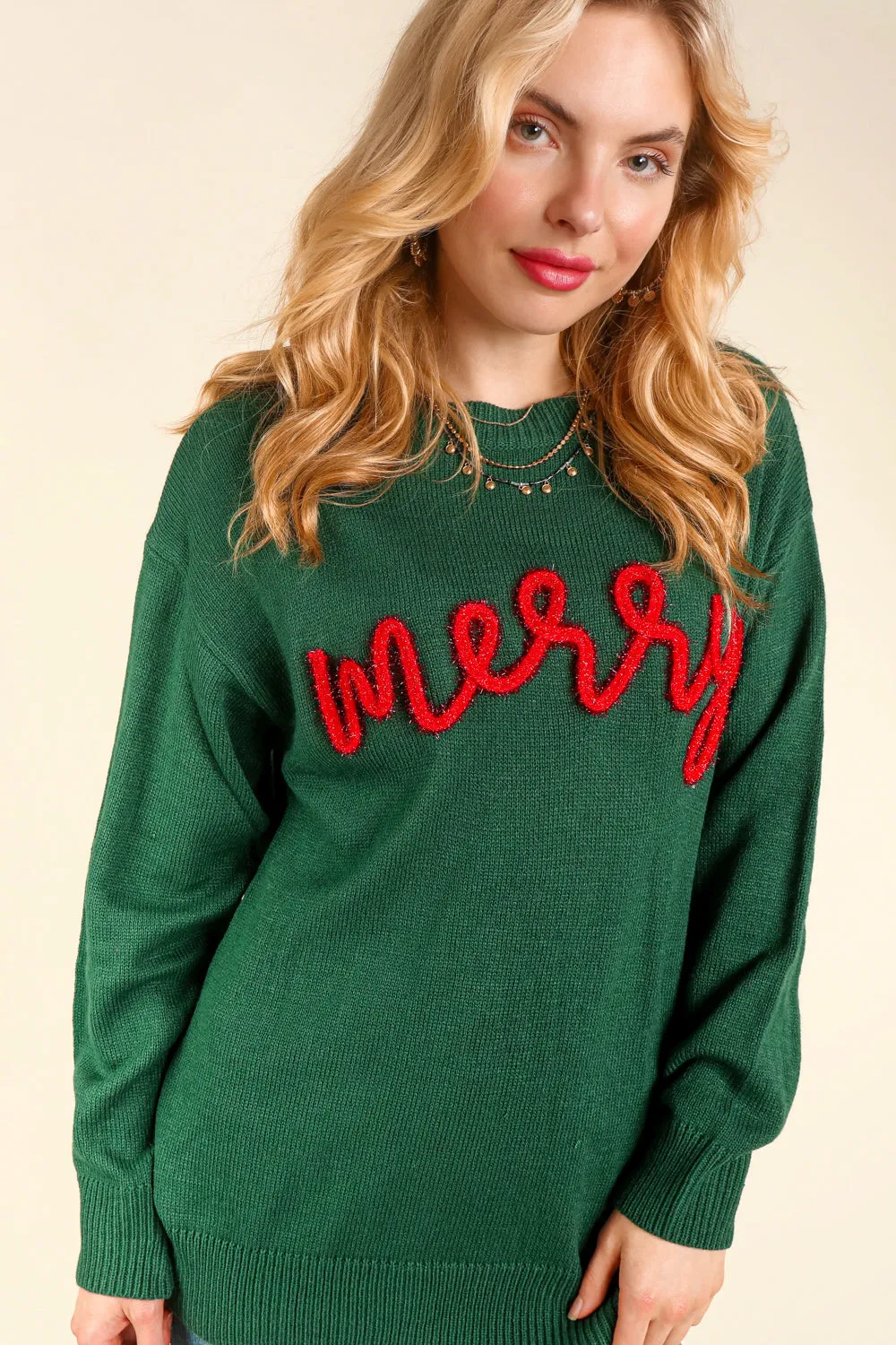Green MERRY Sweater