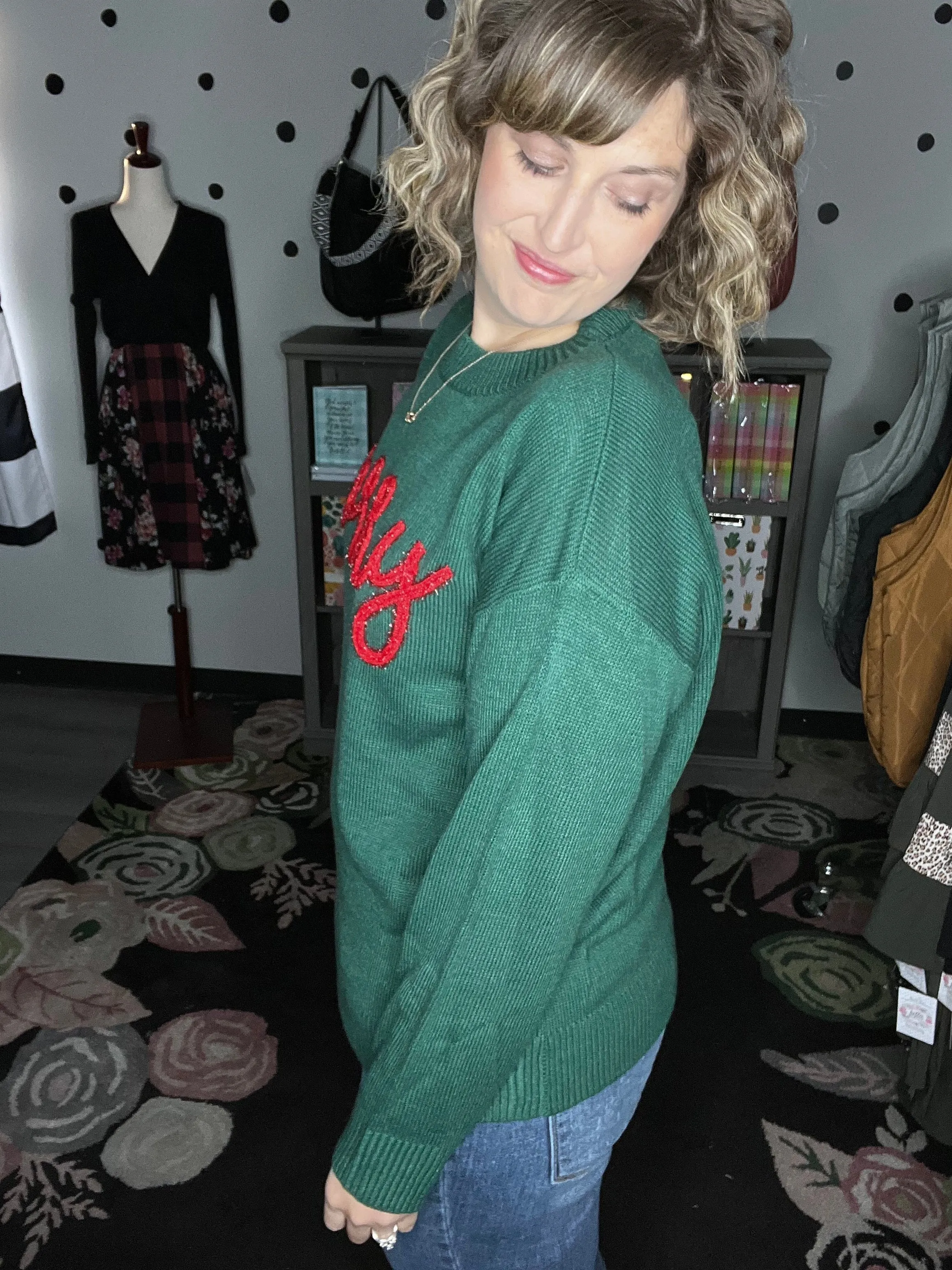 Green MERRY Sweater