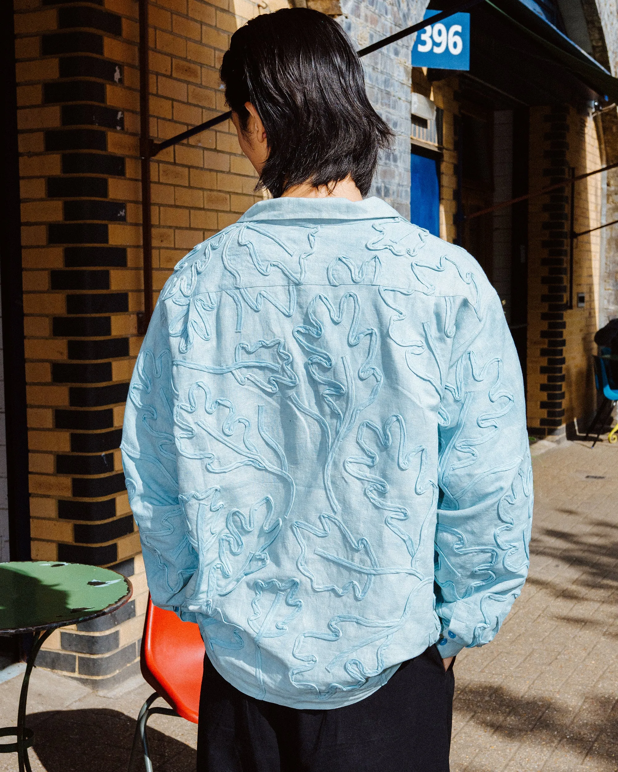 Greetings Shirt LS - Blue Leaf Ribbon