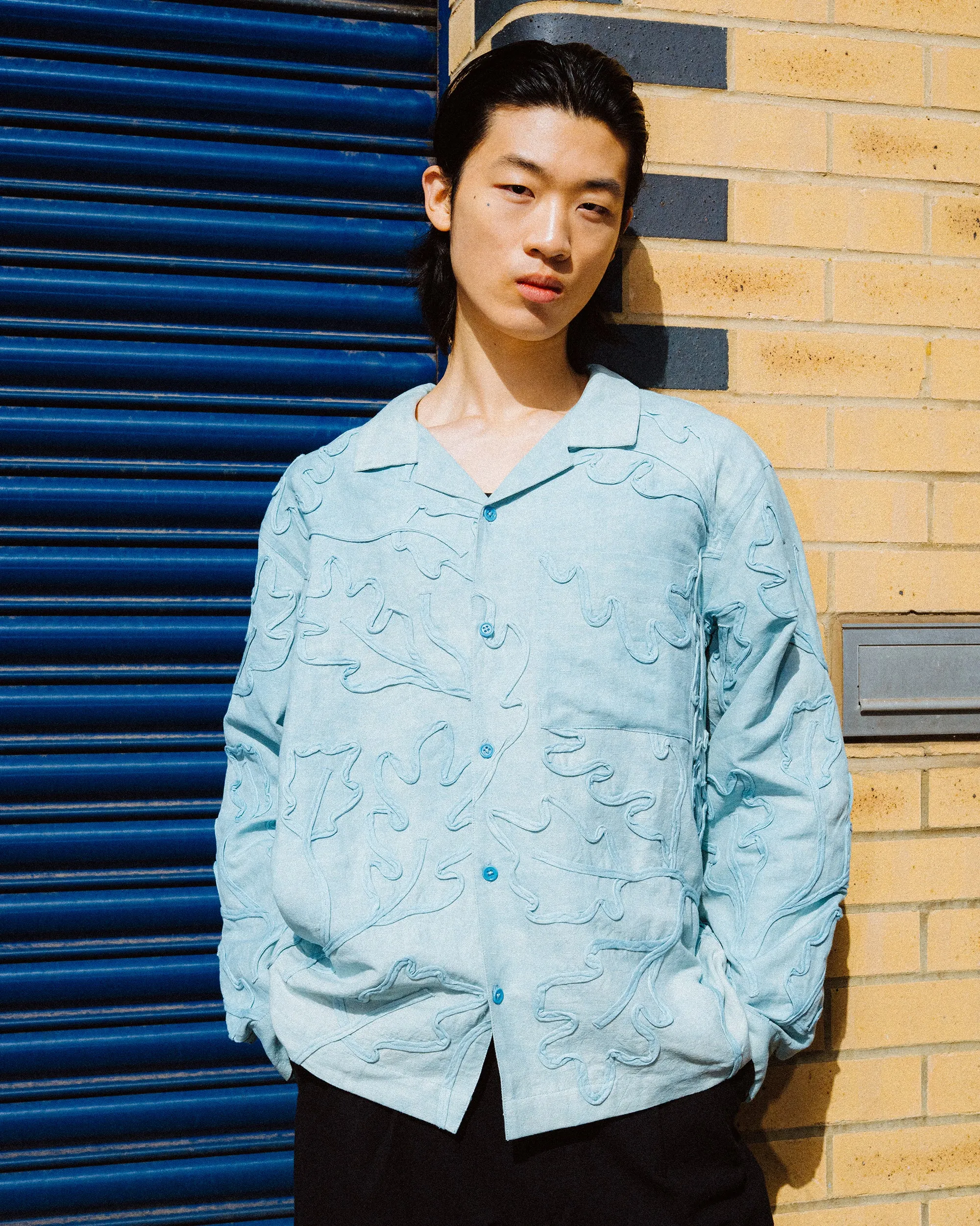 Greetings Shirt LS - Blue Leaf Ribbon