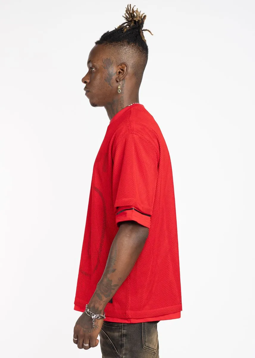 GUAPI Crimson Red Mesh Football Tee (Crimson Red)