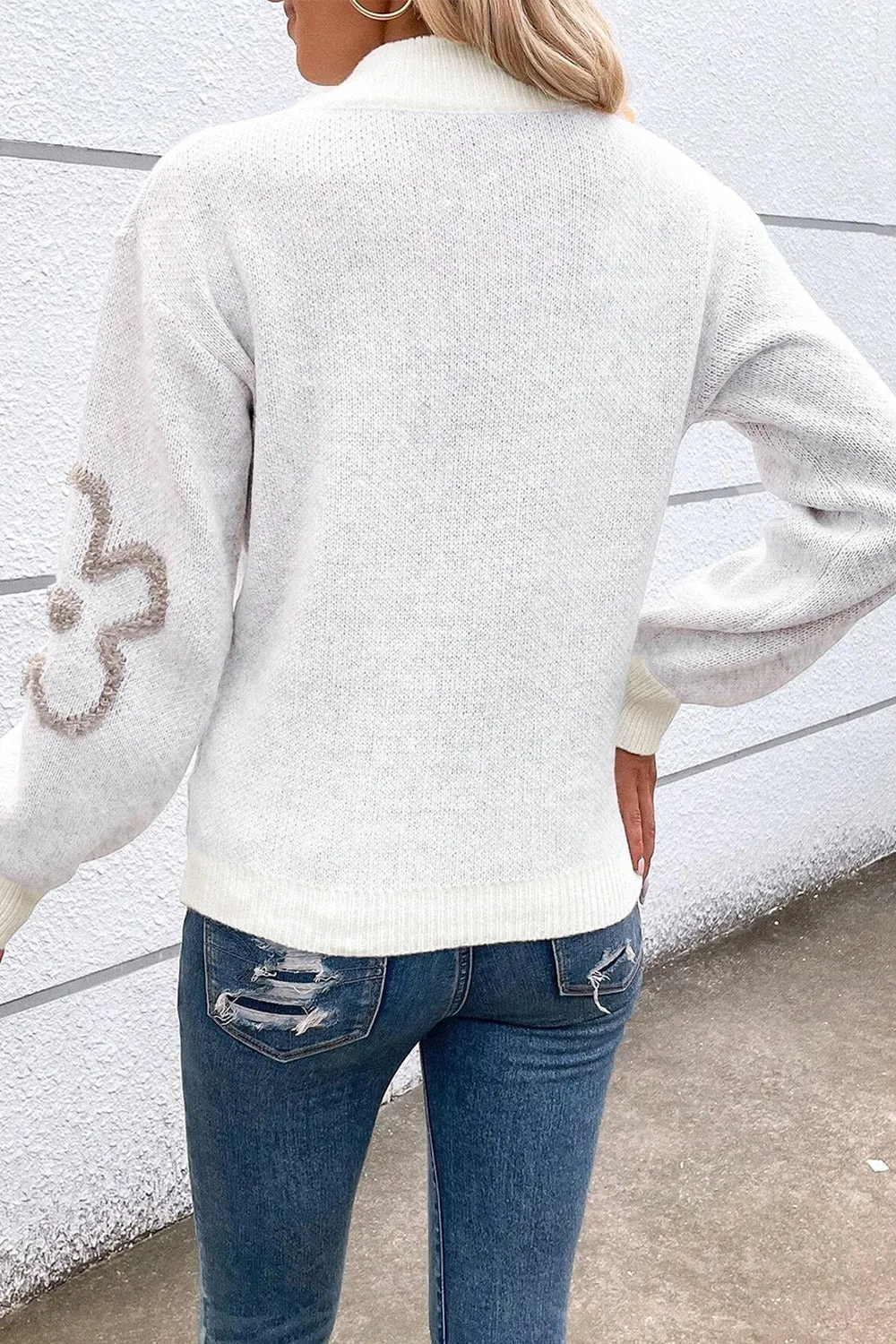 Haven Flower Half Zip Dropped Shoulder Sweater