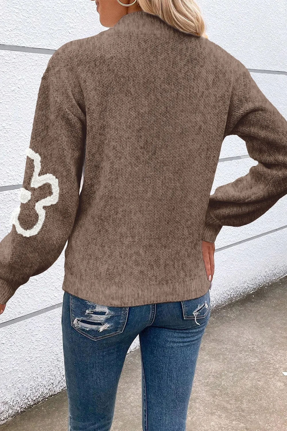 Haven Flower Half Zip Dropped Shoulder Sweater