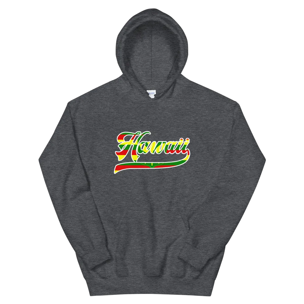 Hawaii Script ~ Flag with White Border *ADULT HOODIE*
